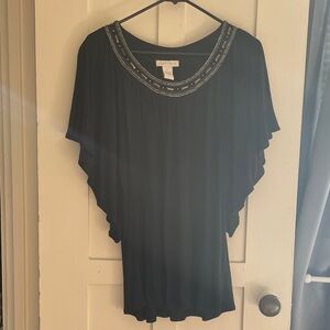 Artisan Black Top with Embellished Neckline